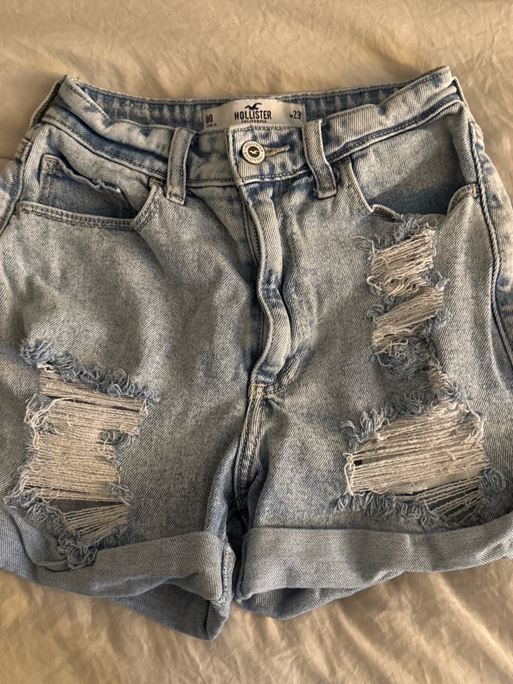 Hollister Light Wash Distressed Denim Shorts